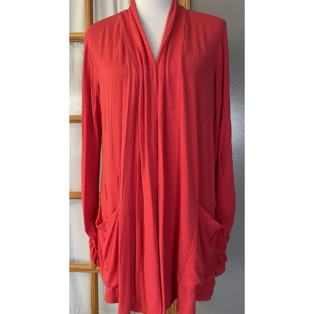 Y2K Bobeau Drape Cardigan Sweater XL Open Front Bright Pink Red Mid Length City